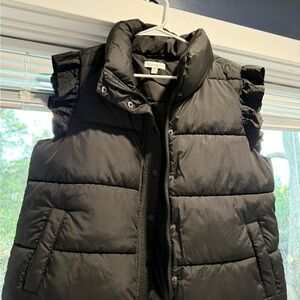 Black Puffer Vest with Ruffle Sleeves